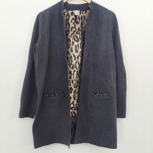 Chico's Womens Open Front Mixed Fabric Animal Print Jacket Small Gray / Cheetah